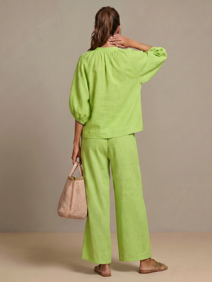 Natalia | Blouse with Zipper and Wide Leg Pants