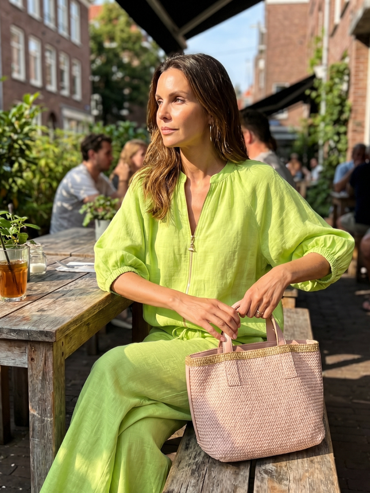 Natalia | Blouse with Zipper and Wide Leg Pants
