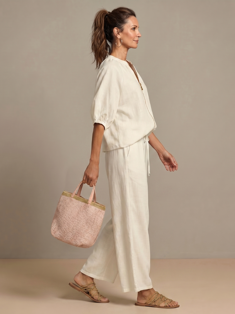 Natalia | Blouse with Zipper and Wide Leg Pants