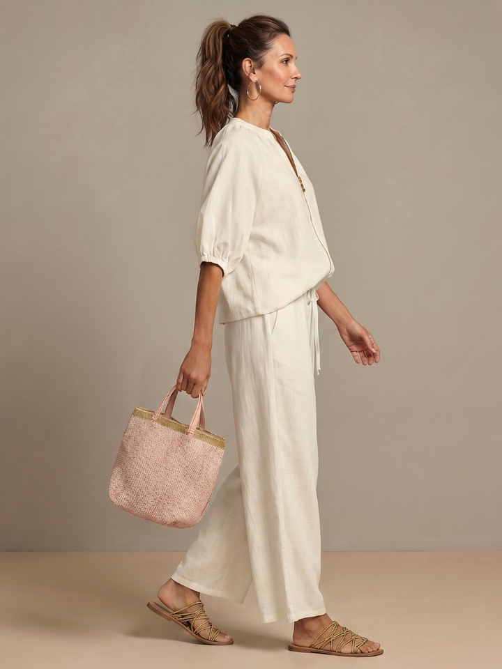 Natalia | Blouse with Zipper and Wide Leg Pants