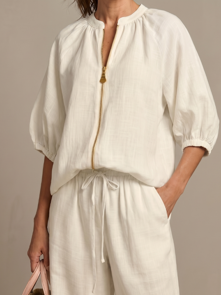 Natalia | Blouse with Zipper and Wide Leg Pants