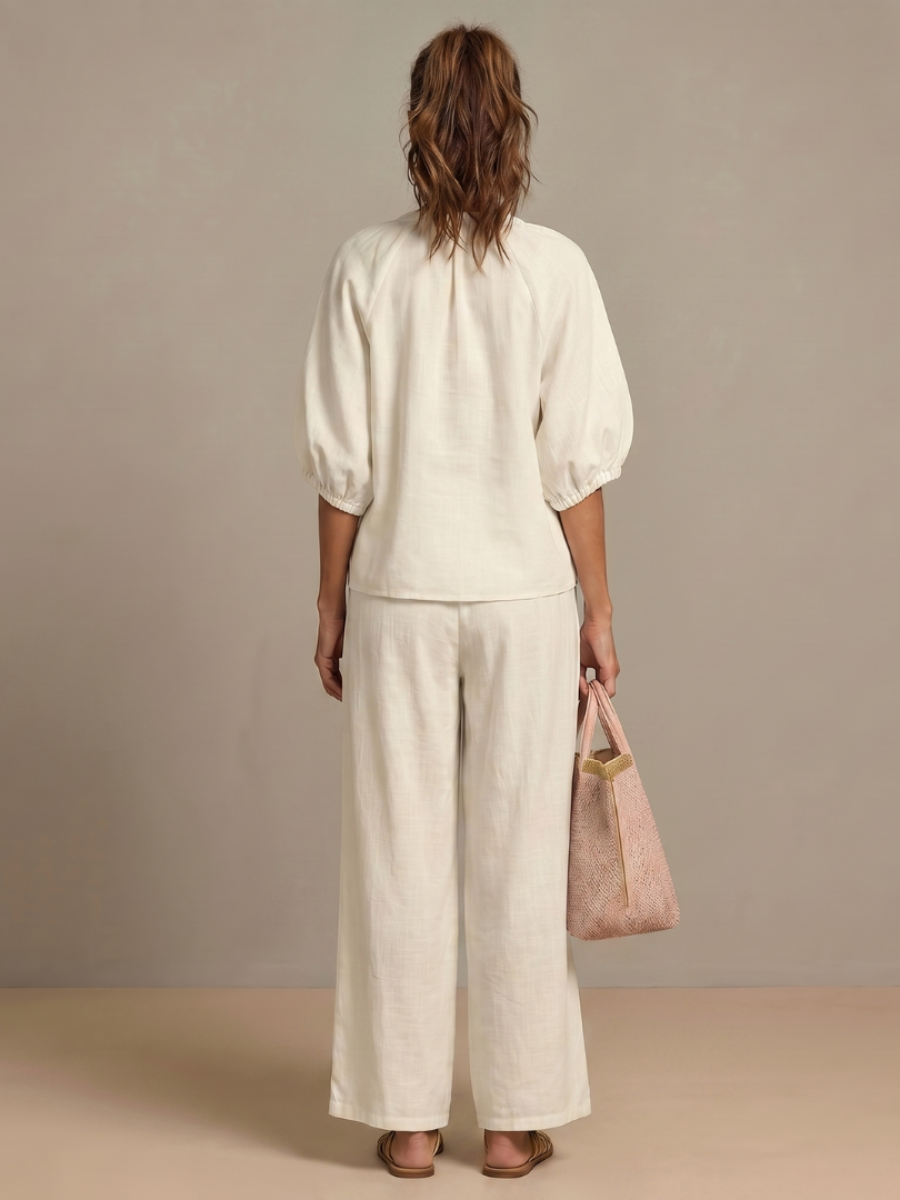 Natalia | Blouse with Zipper and Wide Leg Pants
