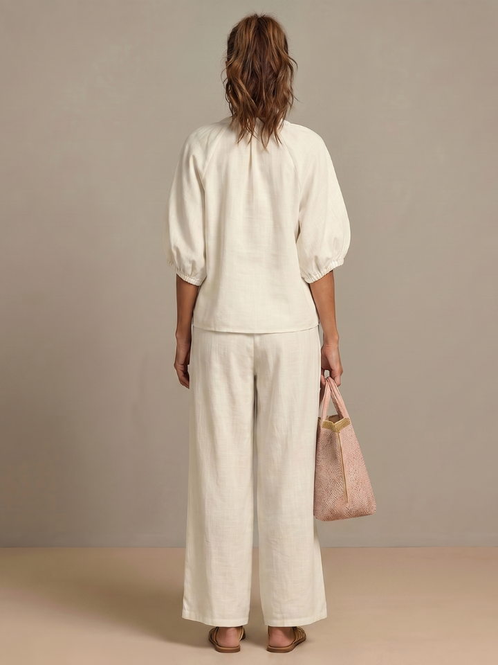Natalia | Blouse with Zipper and Wide Leg Pants