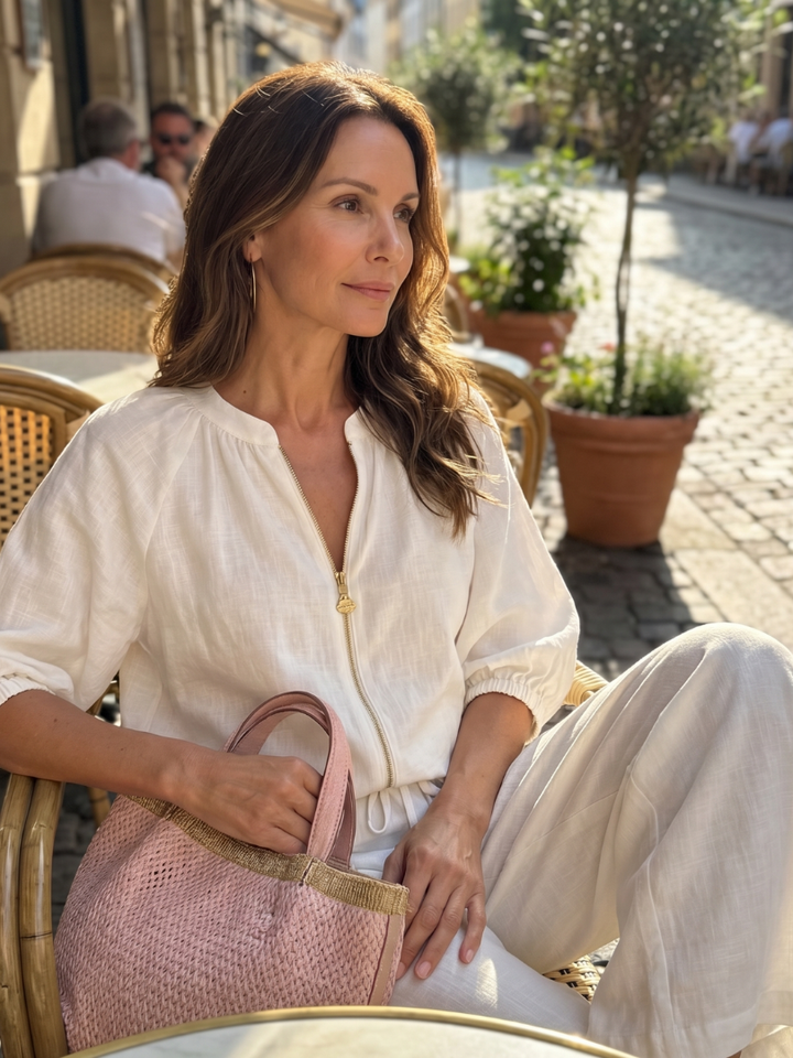 Natalia | Blouse with Zipper and Wide Leg Pants