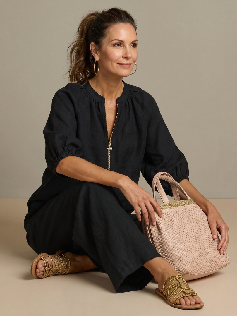 Natalia | Blouse with Zipper and Wide Leg Pants