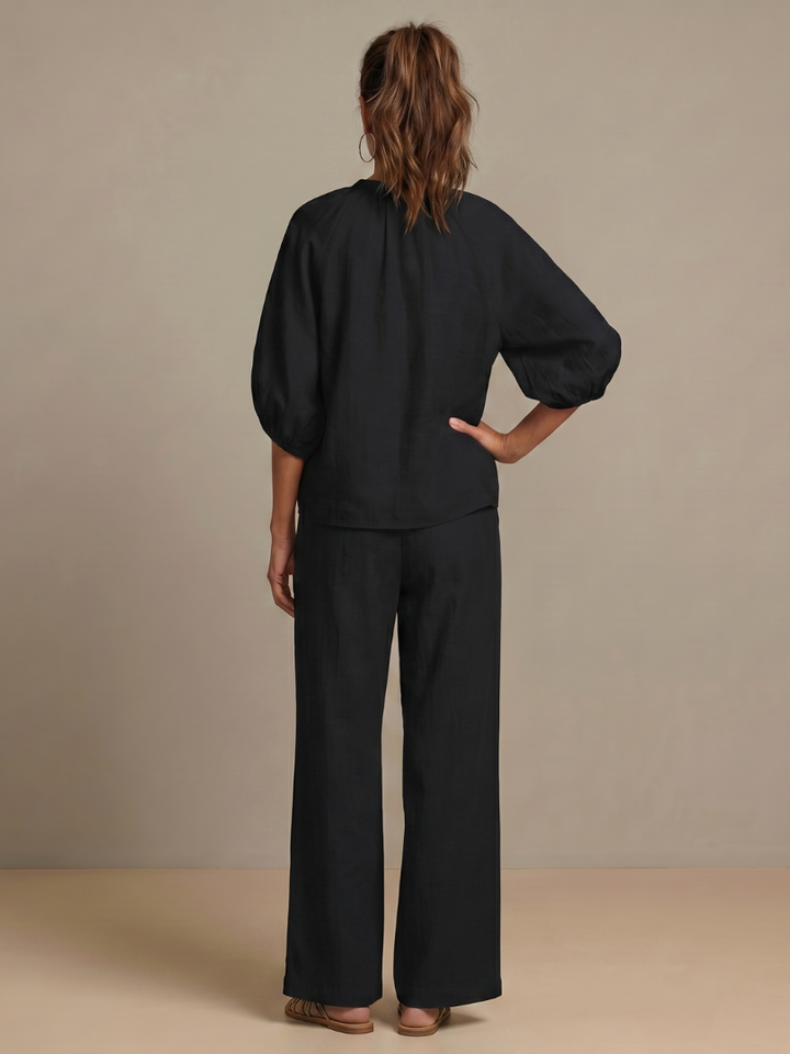 Natalia | Blouse with Zipper and Wide Leg Pants