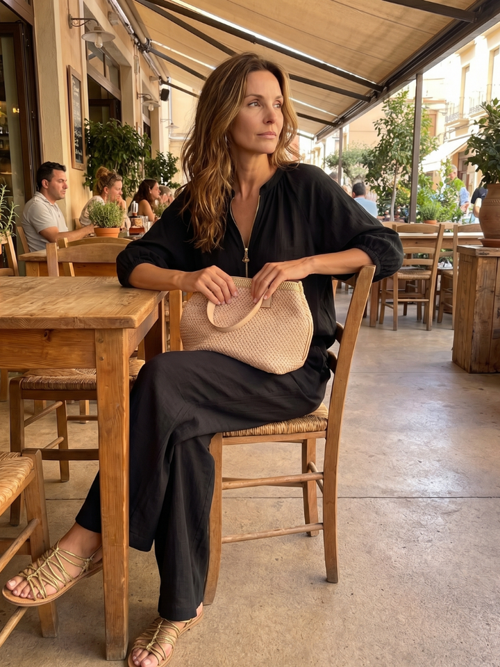 Natalia | Blouse with Zipper and Wide Leg Pants
