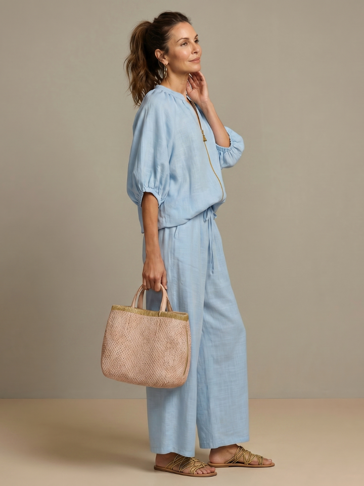 Natalia | Blouse with Zipper and Wide Leg Pants