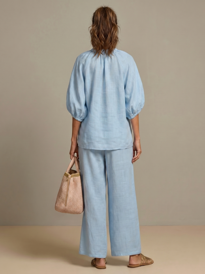 Natalia | Blouse with Zipper and Wide Leg Pants