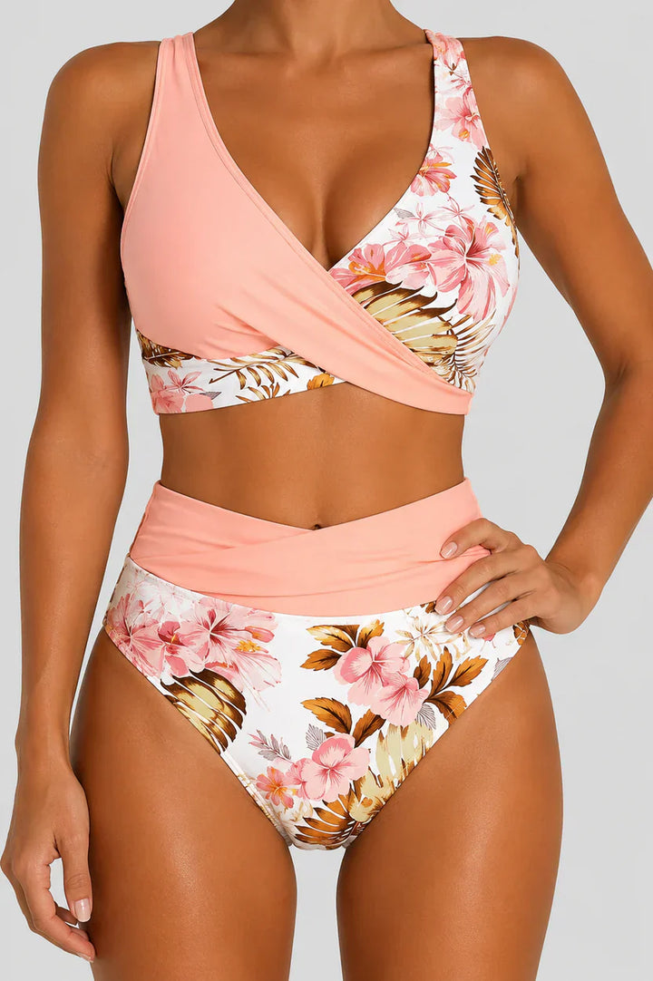 Kwiatowy bikini z wysokim stanem