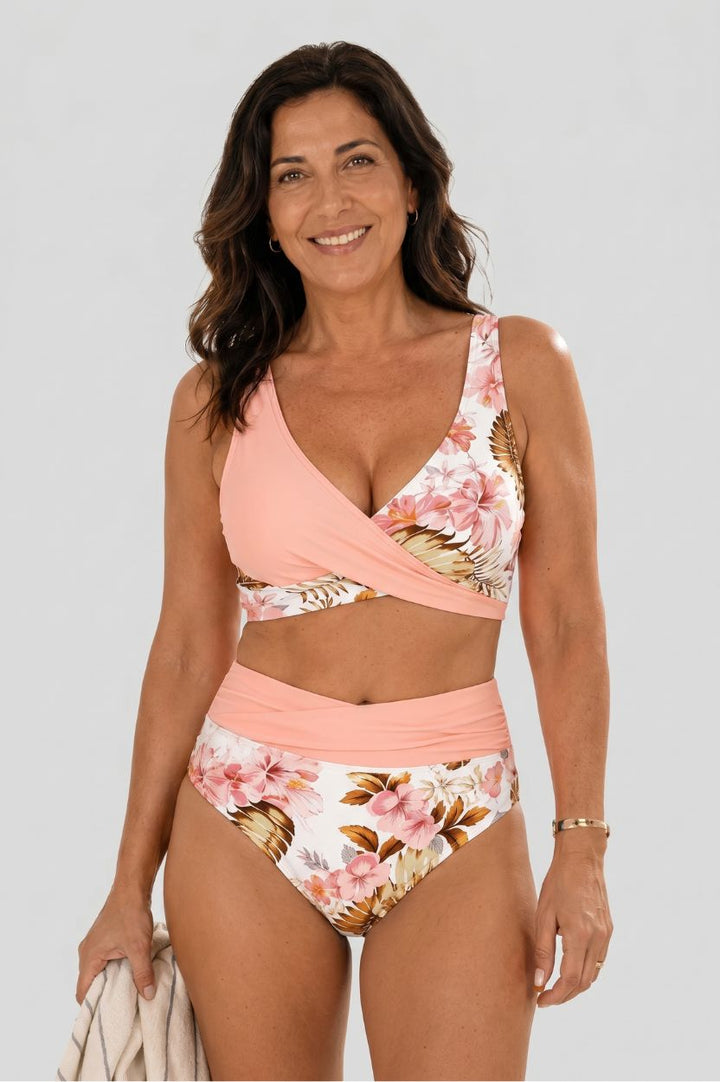 Kwiatowy bikini z wysokim stanem