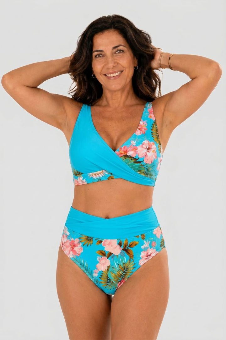 Kwiatowy bikini z wysokim stanem