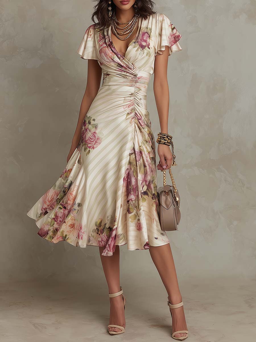 Margaret | Retro Floral Midi Dress