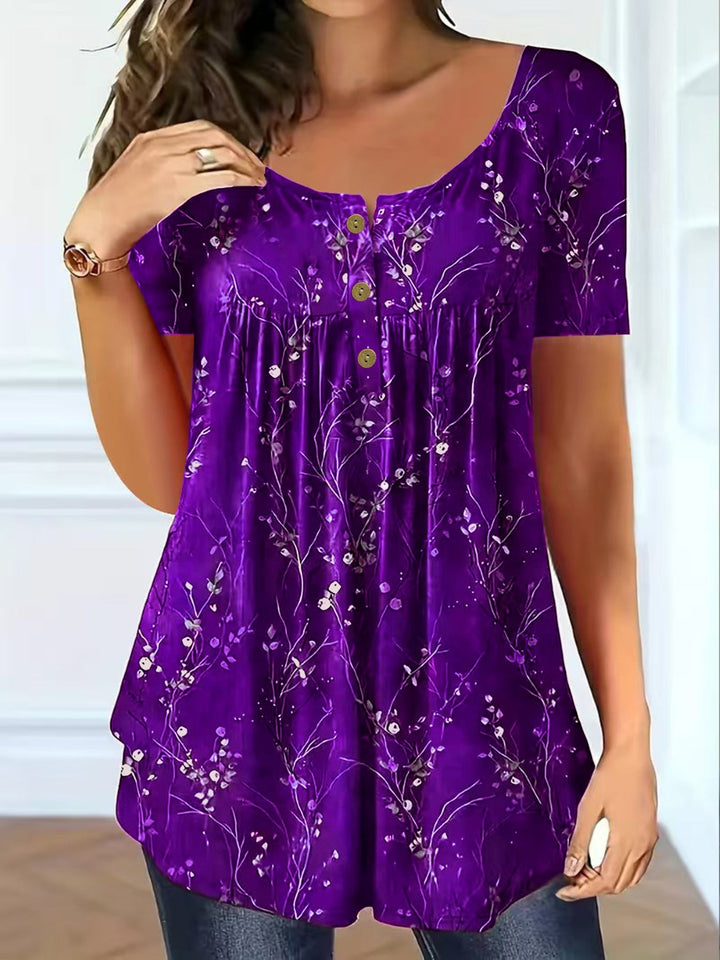 Florina™ | Plisowany Top w Kwiaty o Luźnym Kroju