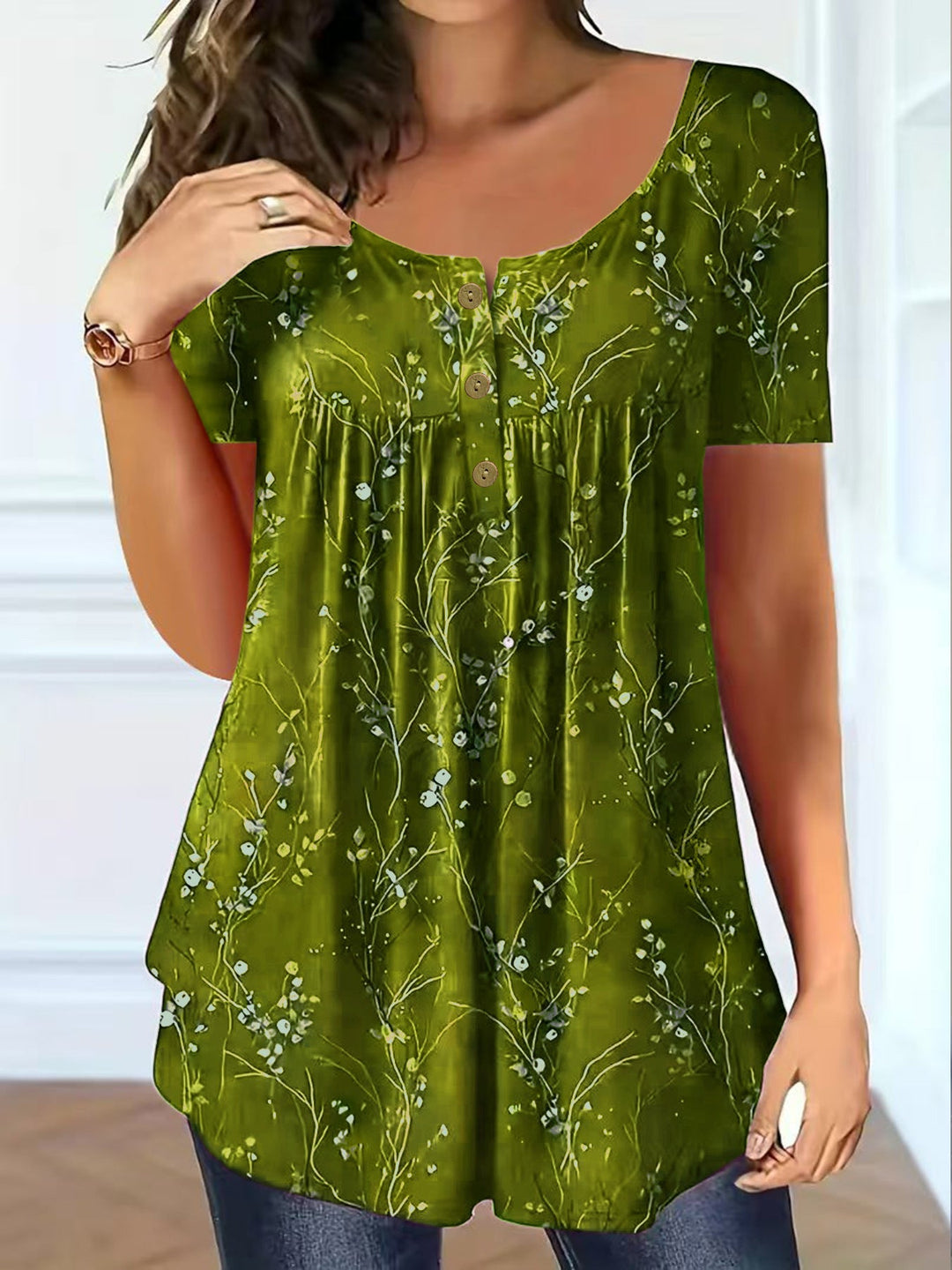 Florina™ | Plisowany Top w Kwiaty o Luźnym Kroju