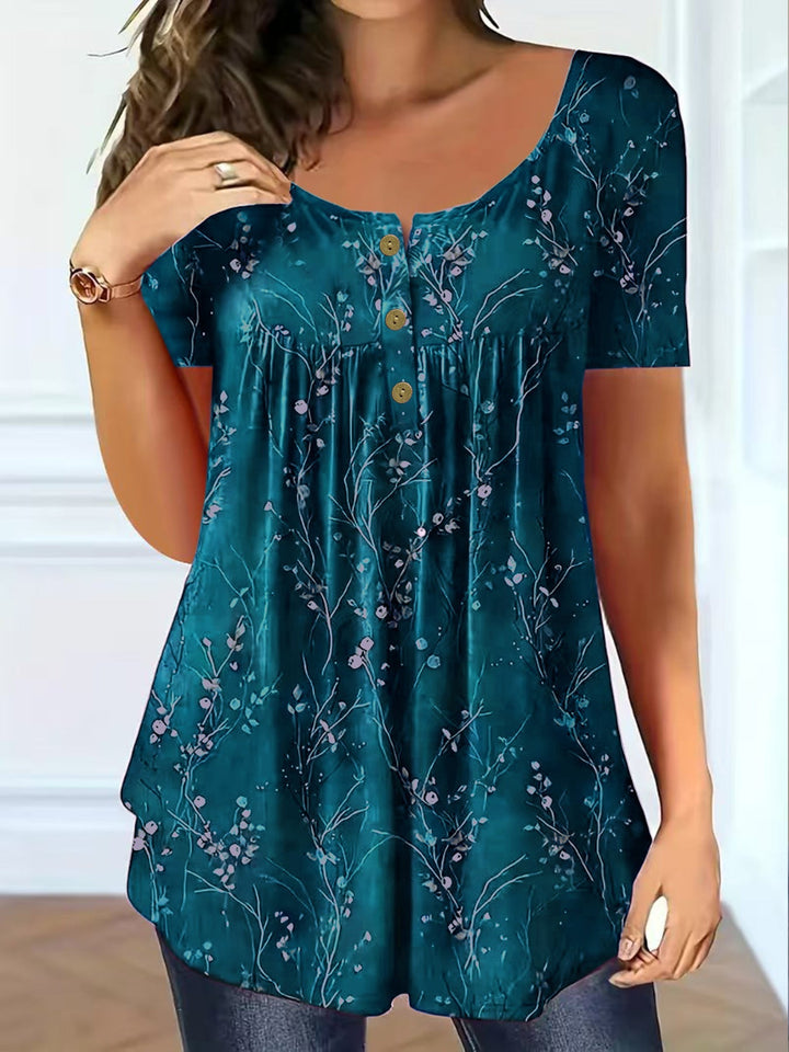 Florina™ | Plisowany Top w Kwiaty o Luźnym Kroju