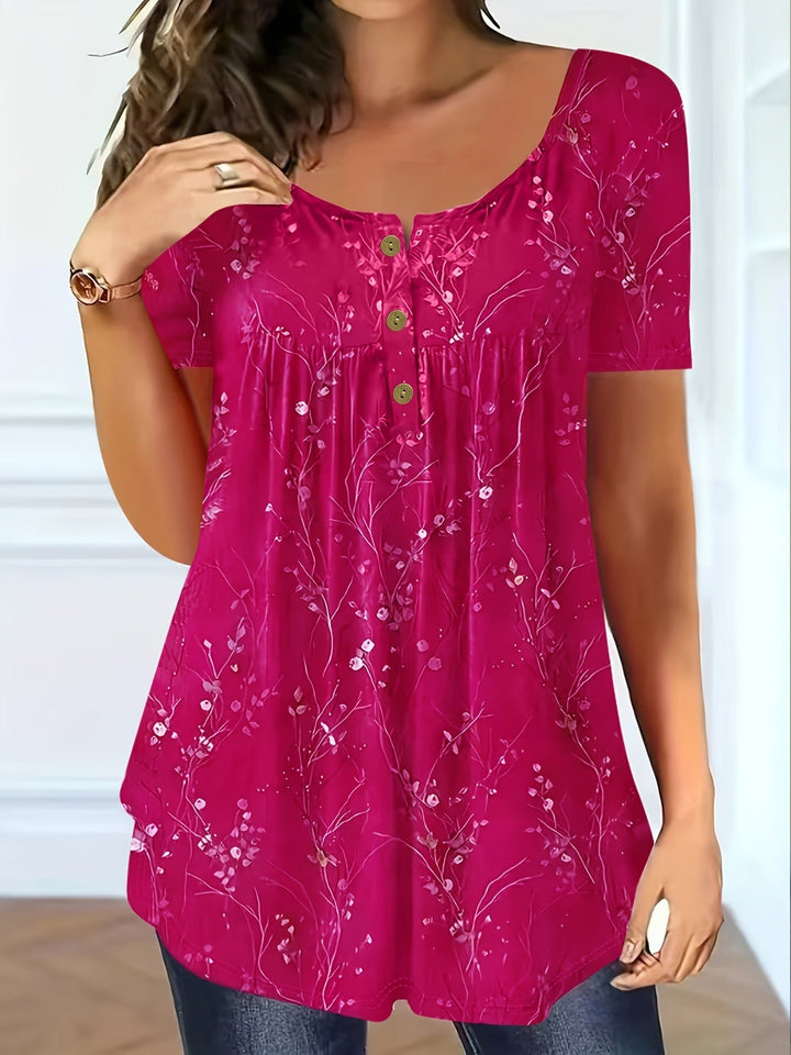 Florina™ | Plisowany Top w Kwiaty o Luźnym Kroju