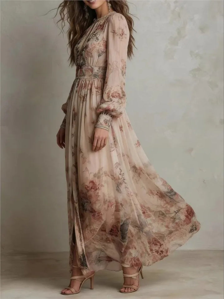 Rosalind™ | Vintage Floral Maxi Dress with Pleats