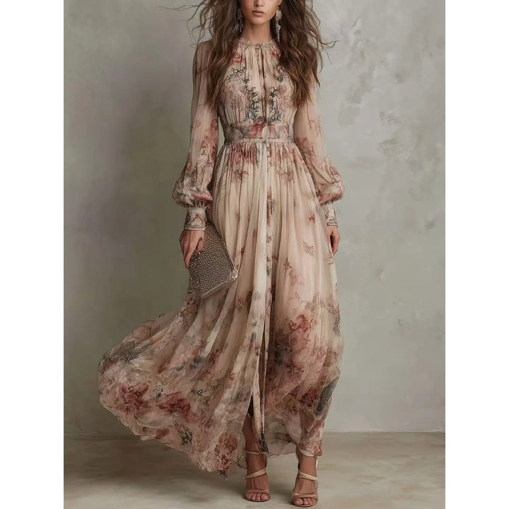 Rosalind™ | Vintage Floral Maxi Dress with Pleats