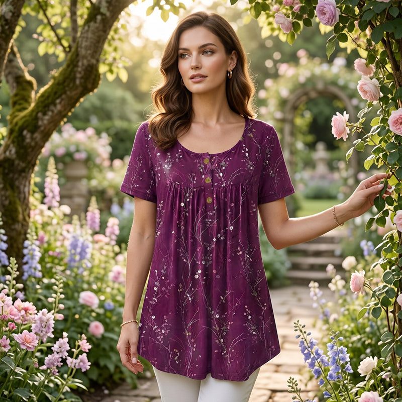 Florina™ | Plisowany Top w Kwiaty o Luźnym Kroju